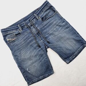 Diesel Waykee Jean Shorts Mens 32W 10" Blue Denim Distressed Sweat Strech